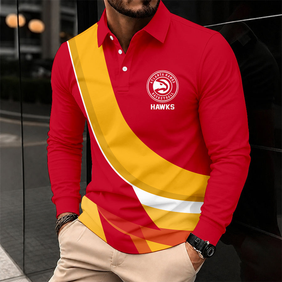 [HOT DEAL] NEW CUSTOMIZED NBA17 AHA ATLANTA HAWKS MEN LONG SLEEVE POLO