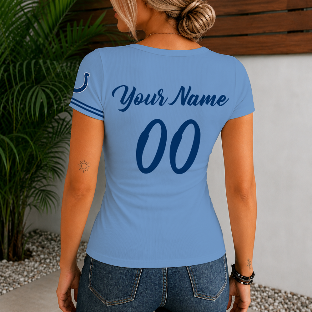 [SPECIAL OFFER] NEW CUSTOMIZED NFL17 IDC INDIANAPOLIS COLTS WOMEN'S SHORT SLEEVE HENLEY T-SHIRT