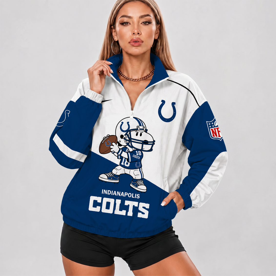 [SPECIAL OFFER] NEW CUSTOMIZED NFL17 IDC INDIANAPOLIS COLTS V-NECK ZIPPER SWEATSHIRT JACKET