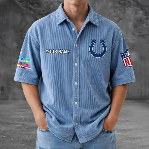 LIMITED EDITION - NEW CUSTOMIZED NFL17 IDC INDIANAPOLIS COLTS SEERSUCKER BUTTON SHIRT
