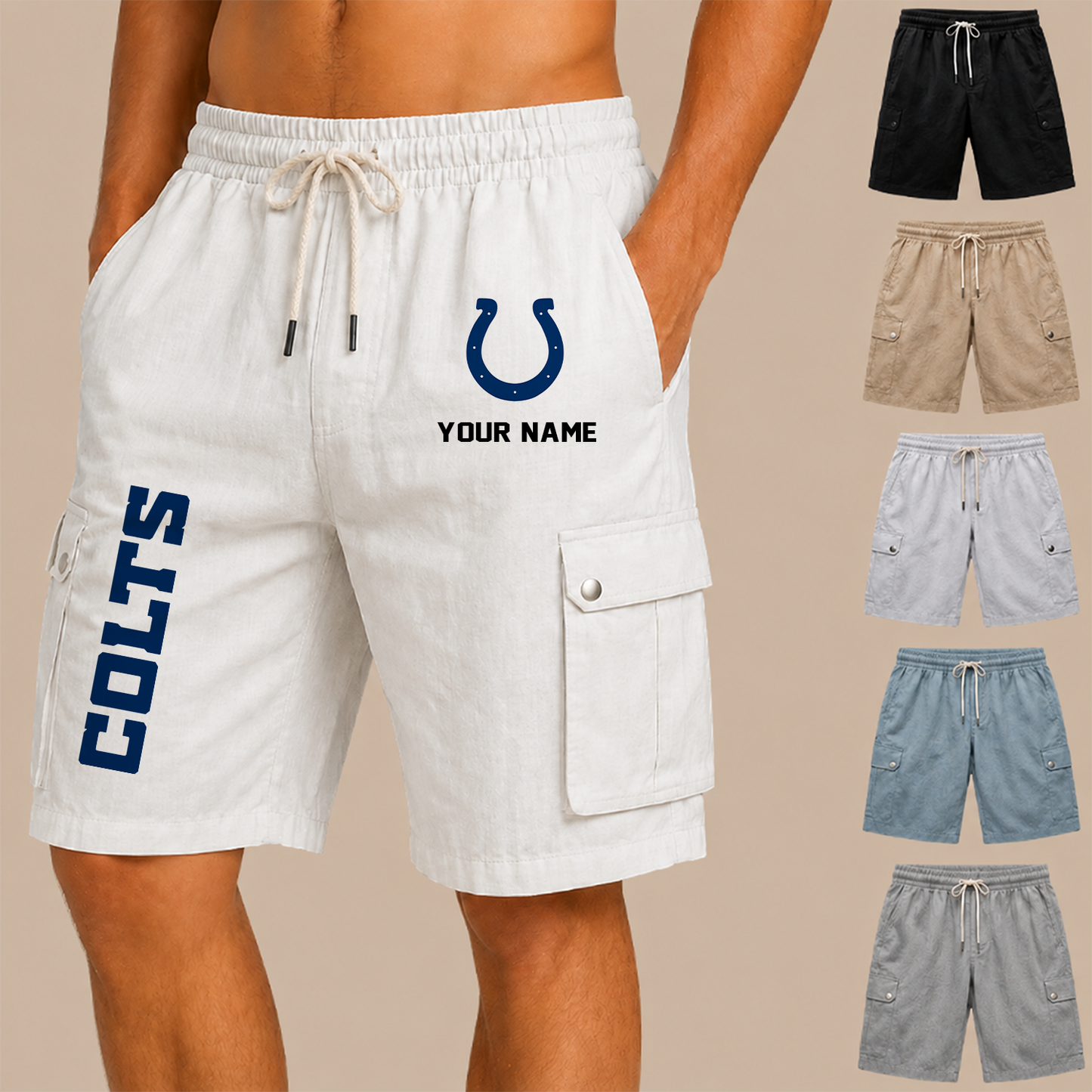 [SPECIAL OFFER] NEW CUSTOMIZED NFL17 IDC INDIANAPOLIS COLTS MEN'S DRAWSTRING CARGO SHORTS