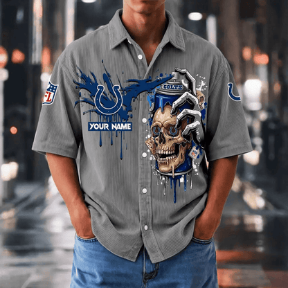 [SPECIAL OFFER] NEW CUSTOMIZED NFL17 IDC INDIANAPOLIS COLTS SEERSUCKER BUTTON SHIRT