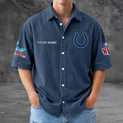 LIMITED EDITION - NEW CUSTOMIZED NFL17 IDC INDIANAPOLIS COLTS SEERSUCKER BUTTON SHIRT