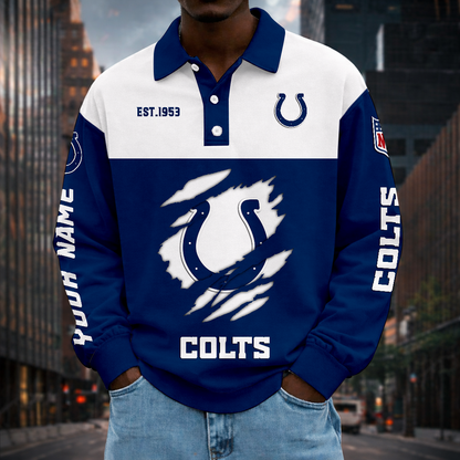 LIMITED EDITION - NEW CUSTOMIZED NFL17 IDC INDIANAPOLIS COLTS MEN LONG SLEEVE POLO