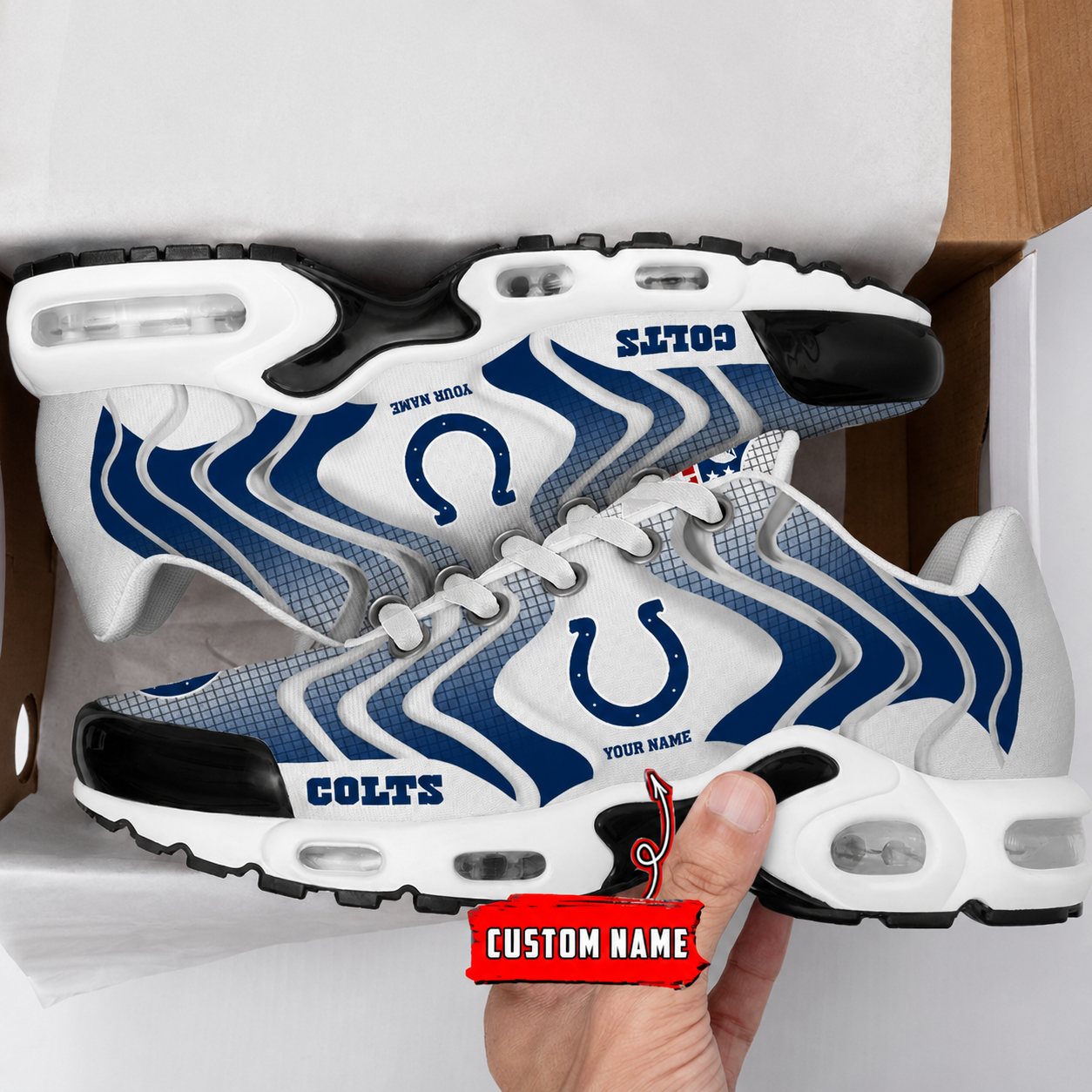 LIMITED EDITION - NEW CUSTOMIZED NFL17 IDC INDIANAPOLIS COLTS AIR MAX PLUS SNEAKERS