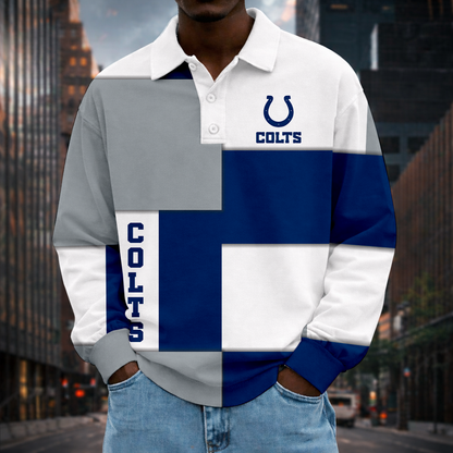 LIMITED EDITION - NEW CUSTOMIZED NFL17 IDC INDIANAPOLIS COLTS MEN LONG SLEEVE POLO
