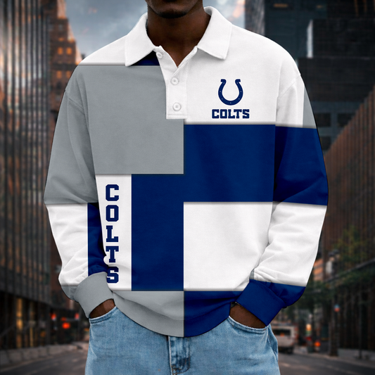 LIMITED EDITION - NEW CUSTOMIZED NFL17 IDC INDIANAPOLIS COLTS MEN LONG SLEEVE POLO