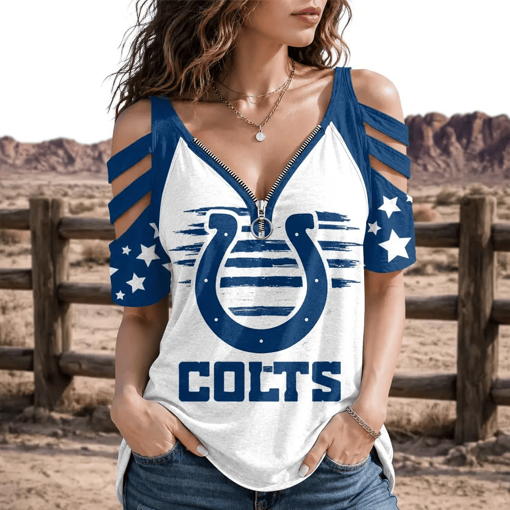 [SPECIAL OFFER] NEW CUSTOMIZED NFL17 IDC INDIANAPOLIS COLTS STRAPPY COLD-SHOULDER TOP