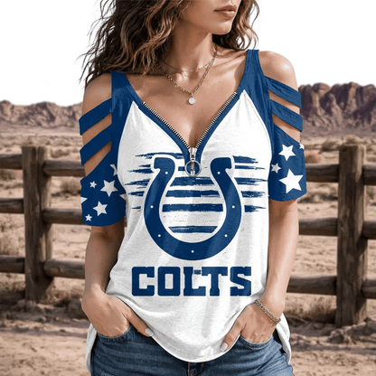 [SPECIAL OFFER] NEW CUSTOMIZED NFL17 IDC INDIANAPOLIS COLTS STRAPPY COLD-SHOULDER TOP