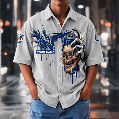 [SPECIAL OFFER] NEW CUSTOMIZED NFL17 IDC INDIANAPOLIS COLTS SEERSUCKER BUTTON SHIRT