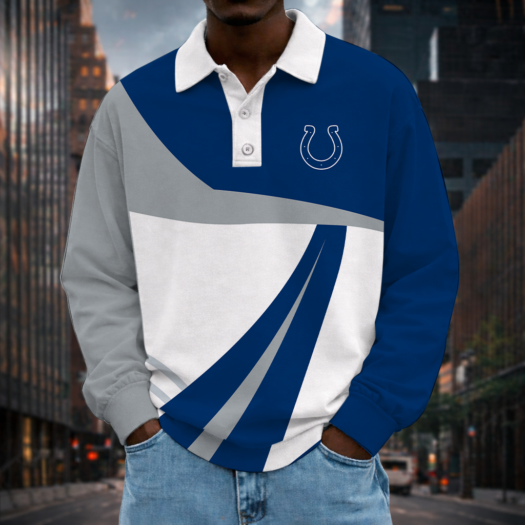 [SPECIAL OFFER] NEW CUSTOMIZED NFL17 IDC INDIANAPOLIS COLTS LONG SLEEVE POLO SHIRT
