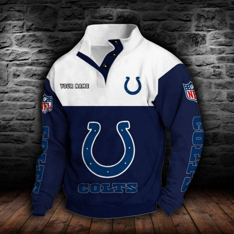 LIMITED EDITION - NEW CUSTOMIZED NFL17 IDC INDIANAPOLIS COLTS QUARTER-BUTTON STAND-COLLAR SWEATSHIRT