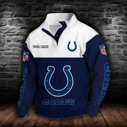 LIMITED EDITION - NEW CUSTOMIZED NFL17 IDC INDIANAPOLIS COLTS QUARTER-BUTTON STAND-COLLAR SWEATSHIRT