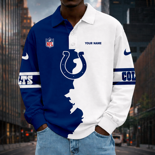 LIMITED EDITION - NEW CUSTOMIZED NFL17 IDC ID COLTS MEN LONG SLEEVE POLO