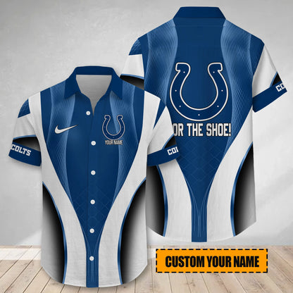 LIMITED EDITION - NEW CUSTOMIZED NFL17 IDC INDIANAPOLIS COLTS SHORT SLEEVE BUTTON-UP SHIRT