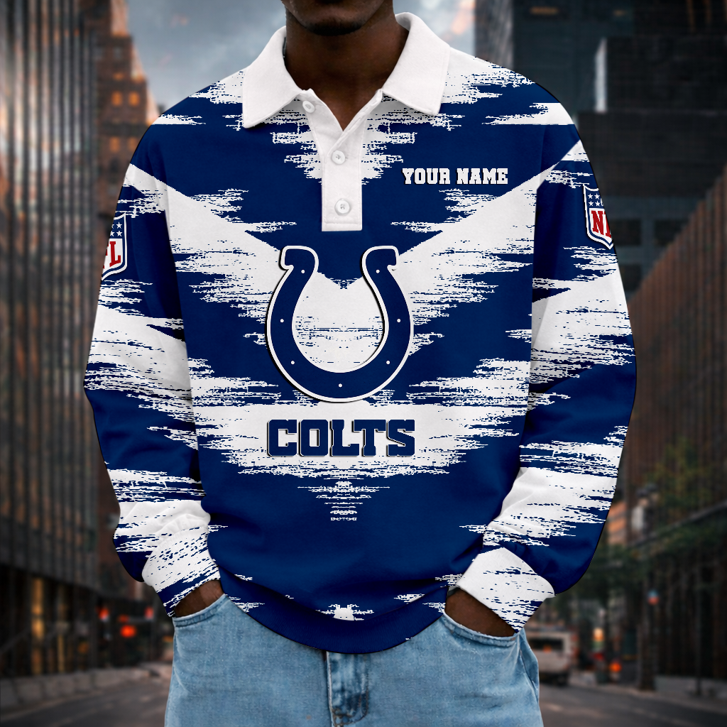 LIMITED EDITION - NEW CUSTOMIZED NFL17 IDC INDIANAPOLIS COLTS MEN LONG SLEEVE POLO