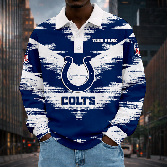 LIMITED EDITION - NEW CUSTOMIZED NFL17 IDC INDIANAPOLIS COLTS MEN LONG SLEEVE POLO