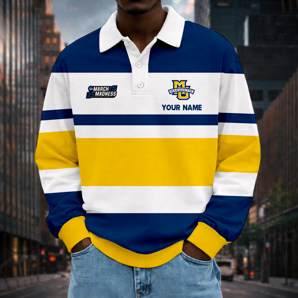 LIMITED EDITION - NEW CUSTOMIZED NCAA MAM17 MGE MARQUETTE GOLDEN EAGLES UNISEX LONG SLEEVE POLO