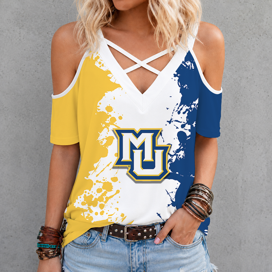 [FAN FAVORITE] NEW CUSTOMIZED NCAA MAM17 MGE MARQUETTE GOLDEN EAGLES CRISS CROSS V-NECK TOP
