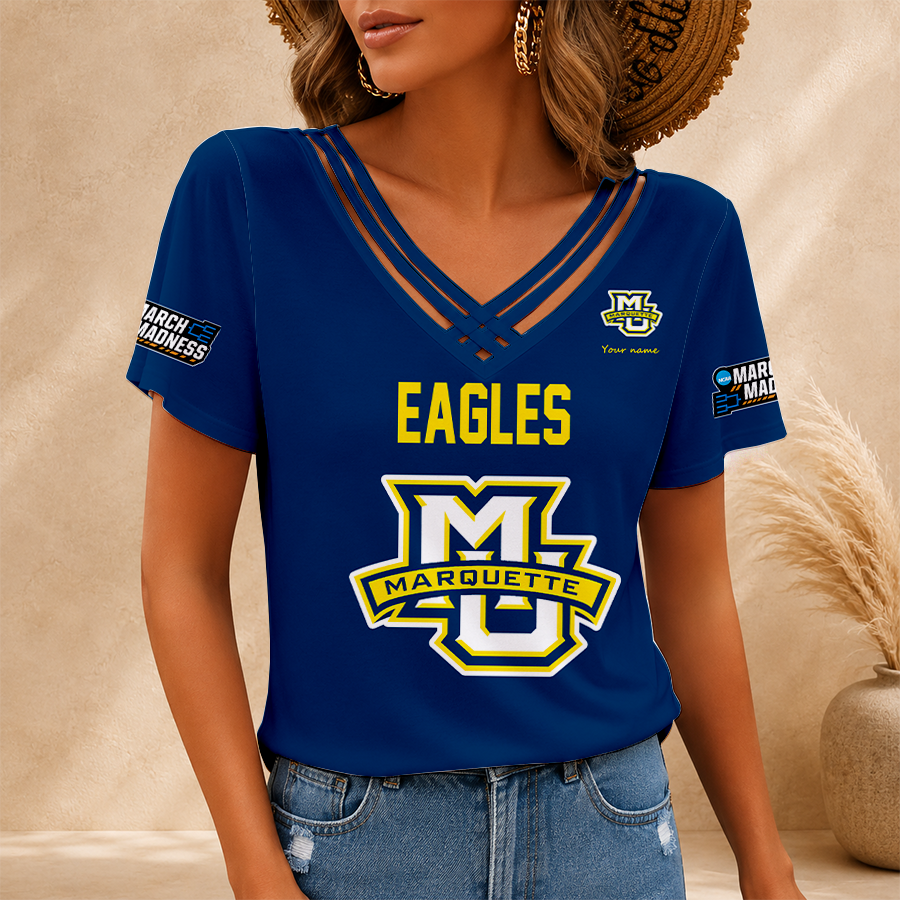 [FAN FAVORITE] NEW CUSTOMIZED NCAA MAM17 MGE MARQUETTE GOLDEN EAGLES V-NECK SHIRT