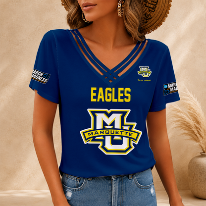 [FAN FAVORITE] NEW CUSTOMIZED NCAA MAM17 MGE MARQUETTE GOLDEN EAGLES V-NECK SHIRT