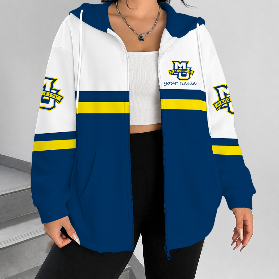 [FAN FAVORITE] NEW CUSTOMIZED NCAA MAM17 MGE MARQUETTE GOLDEN EAGLES STRAPPY ZIP HOODIE