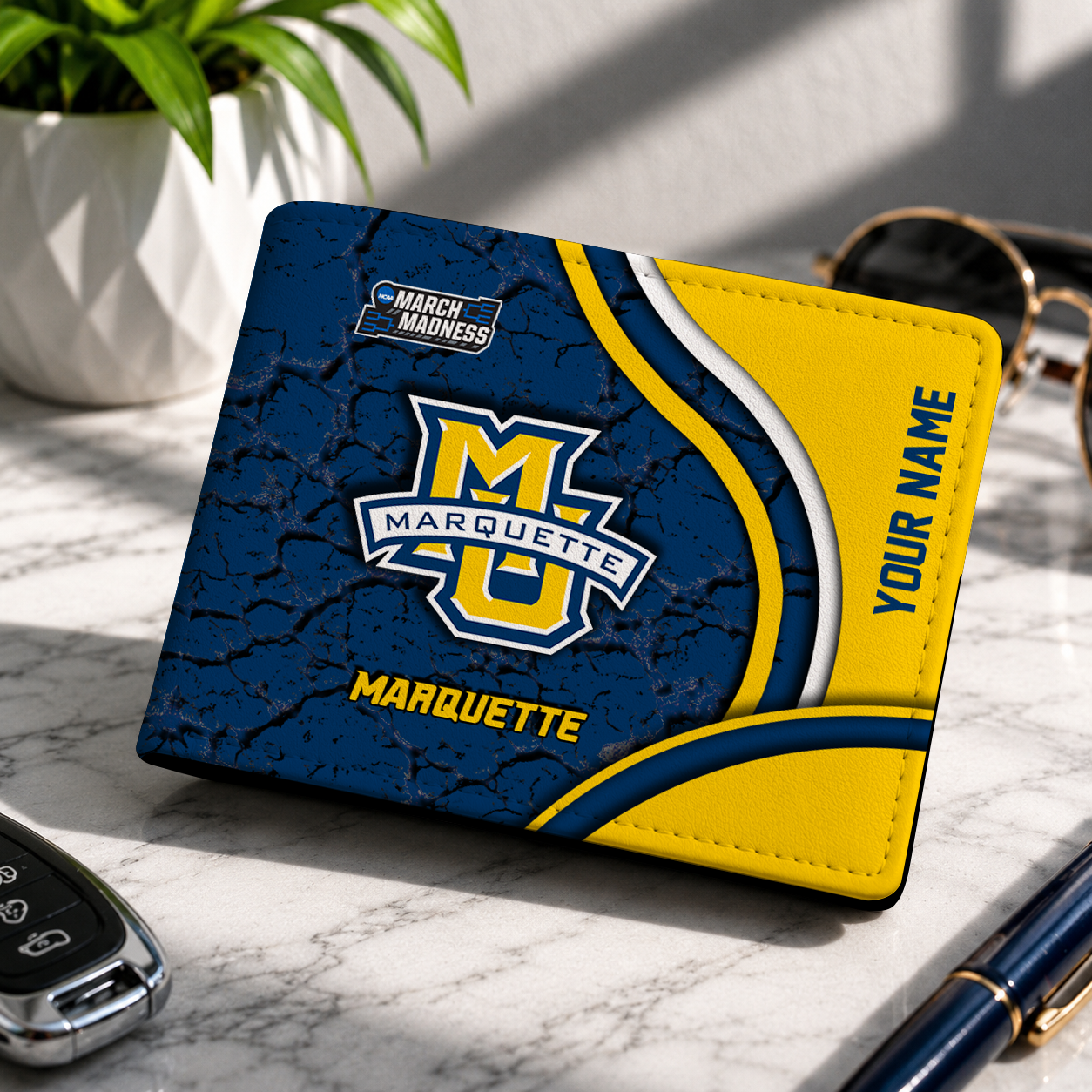 FINAL CLEARANCE - NEW CUSTOMIZED NCAA MAM17 MGE MARQUETTE GOLDEN EAGLES LEATHER WALLET