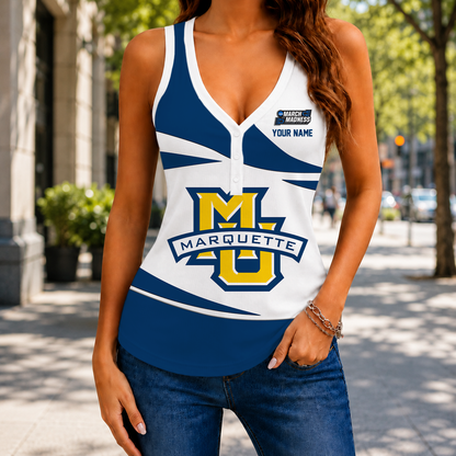 LIMITED EDITION - NEW CUSTOMIZED NCAA MAM17 MGE MARQUETTE GOLDEN EAGLES WOMEN'S V-NECK TANK TOP