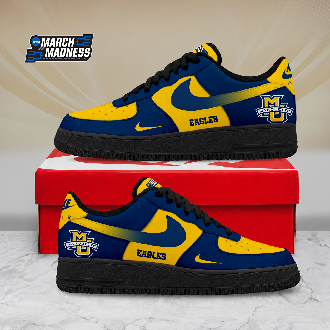 SPECIAL EDITION - NEW CUSTOMIZED NCAA MAM17 MGE MARQUETTE GOLDEN EAGLES AF1 SHOES
