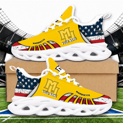[FAN FAVORITE] NEW CUSTOMIZED NCAA MAM17 MGE MARQUETTE GOLDEN EAGLES STRAPPY UNISEX CLUNKY SNEAKERS