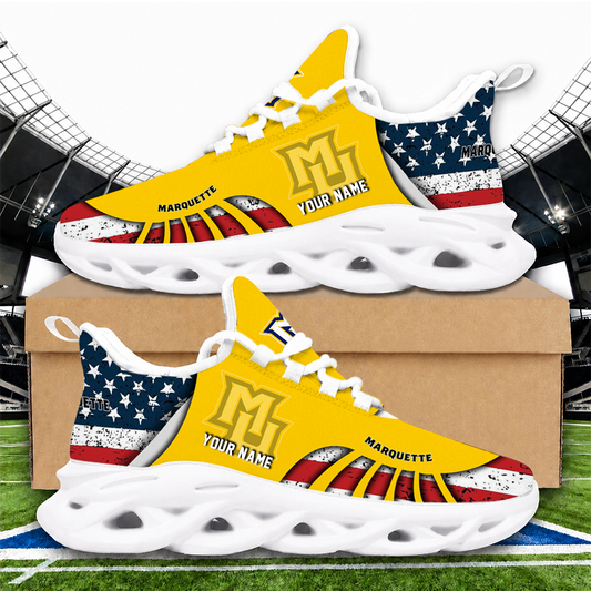 [FAN FAVORITE] NEW CUSTOMIZED NCAA MAM17 MGE MARQUETTE GOLDEN EAGLES STRAPPY UNISEX CLUNKY SNEAKERS