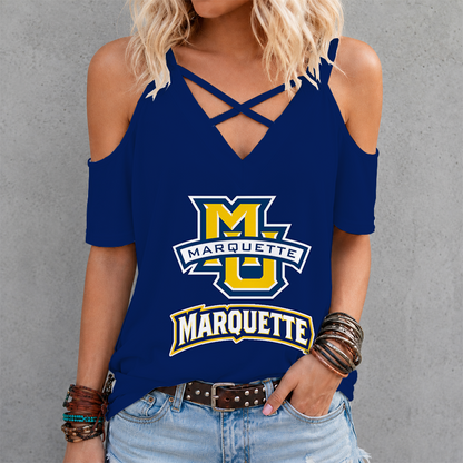 [FAN FAVORITE] NEW CUSTOMIZED NCAA MAM17 MGE MARQUETTE GOLDEN EAGLES CRISS CROSS V-NECK TOP
