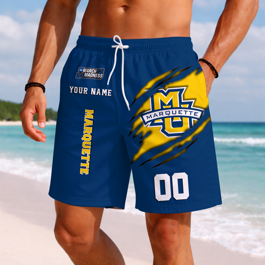 LIMITED EDITION - NEW CUSTOMIZED NCAA MAM17 MGE MARQUETTE GOLDEN EAGLES SHORT PANTS