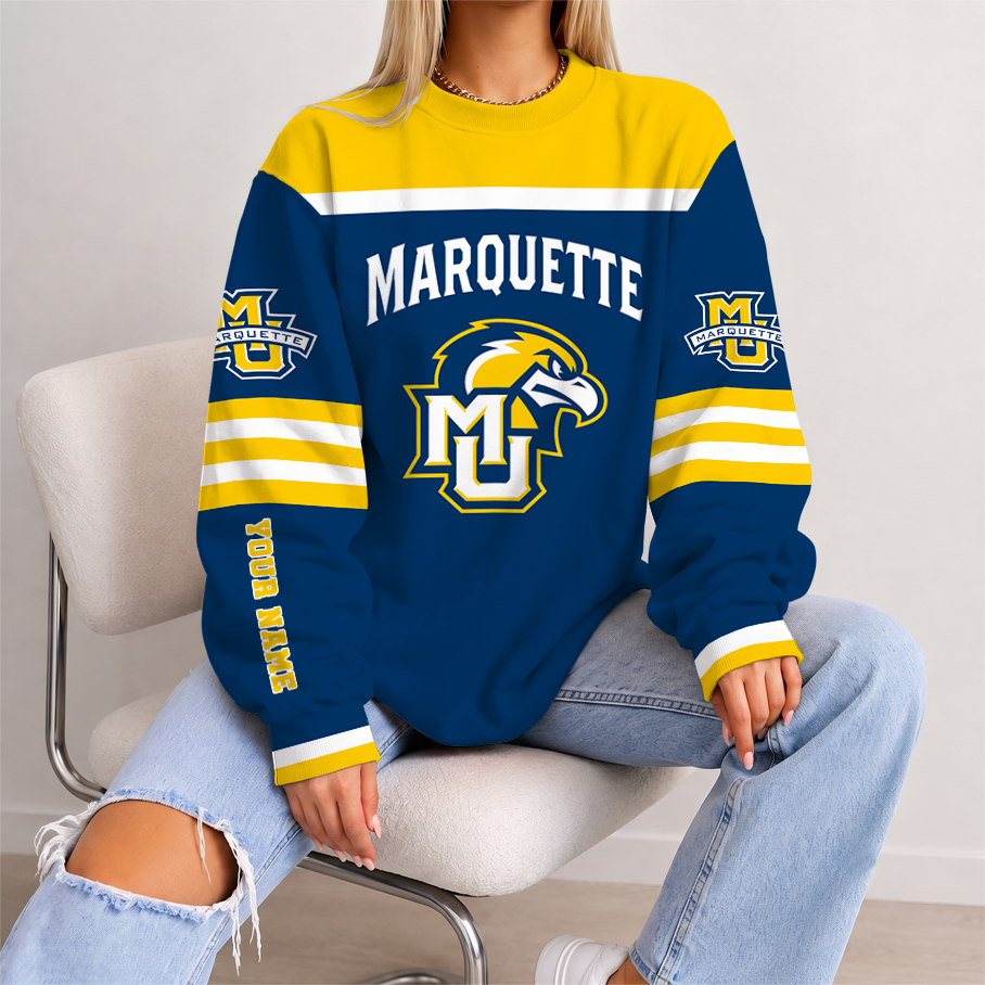 [FAN FAVORITE] NEW CUSTOMIZED NCAA MAM17 MGE MARQUETTE GOLDEN EAGLES STRAPPY UNISEX SWEATSHIRT