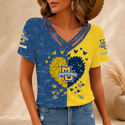 [FAN FAVORITE] NEW CUSTOMIZED NCAA MAM17 MGE MARQUETTE GOLDEN EAGLES V-NECK SHIRT