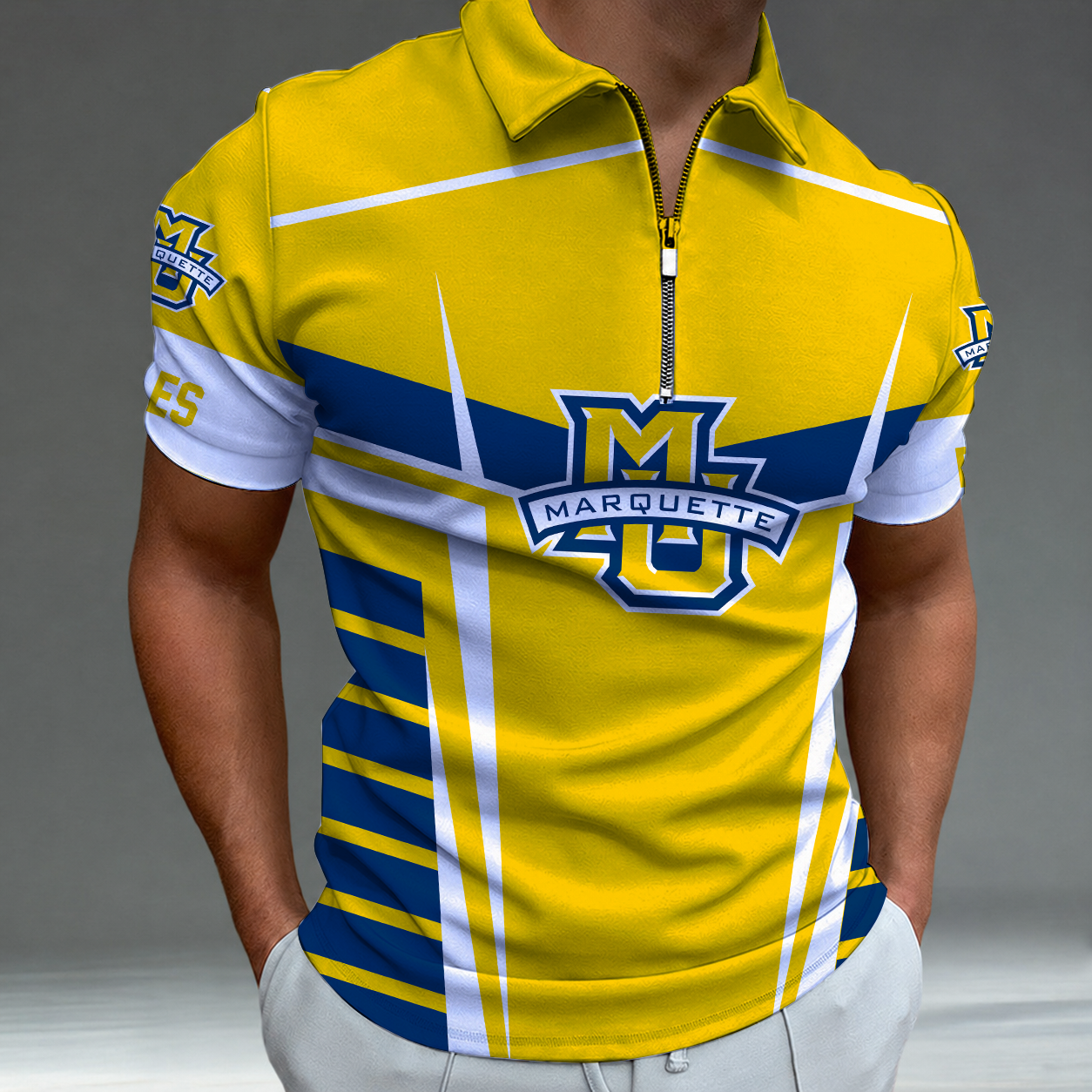 [FAN FAVORITE] NEW CUSTOMIZED NCAA MAM17 MGE MARQUETTE GOLDEN EAGLES STRAPPY POLO SHIRT