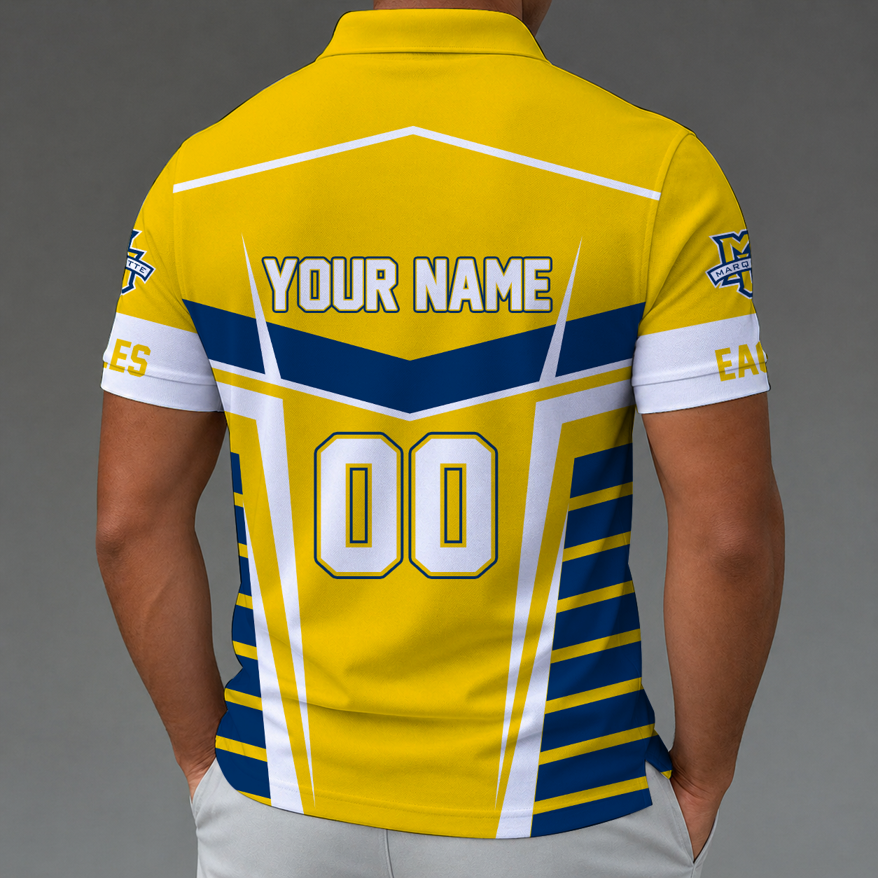 [FAN FAVORITE] NEW CUSTOMIZED NCAA MAM17 MGE MARQUETTE GOLDEN EAGLES STRAPPY POLO SHIRT