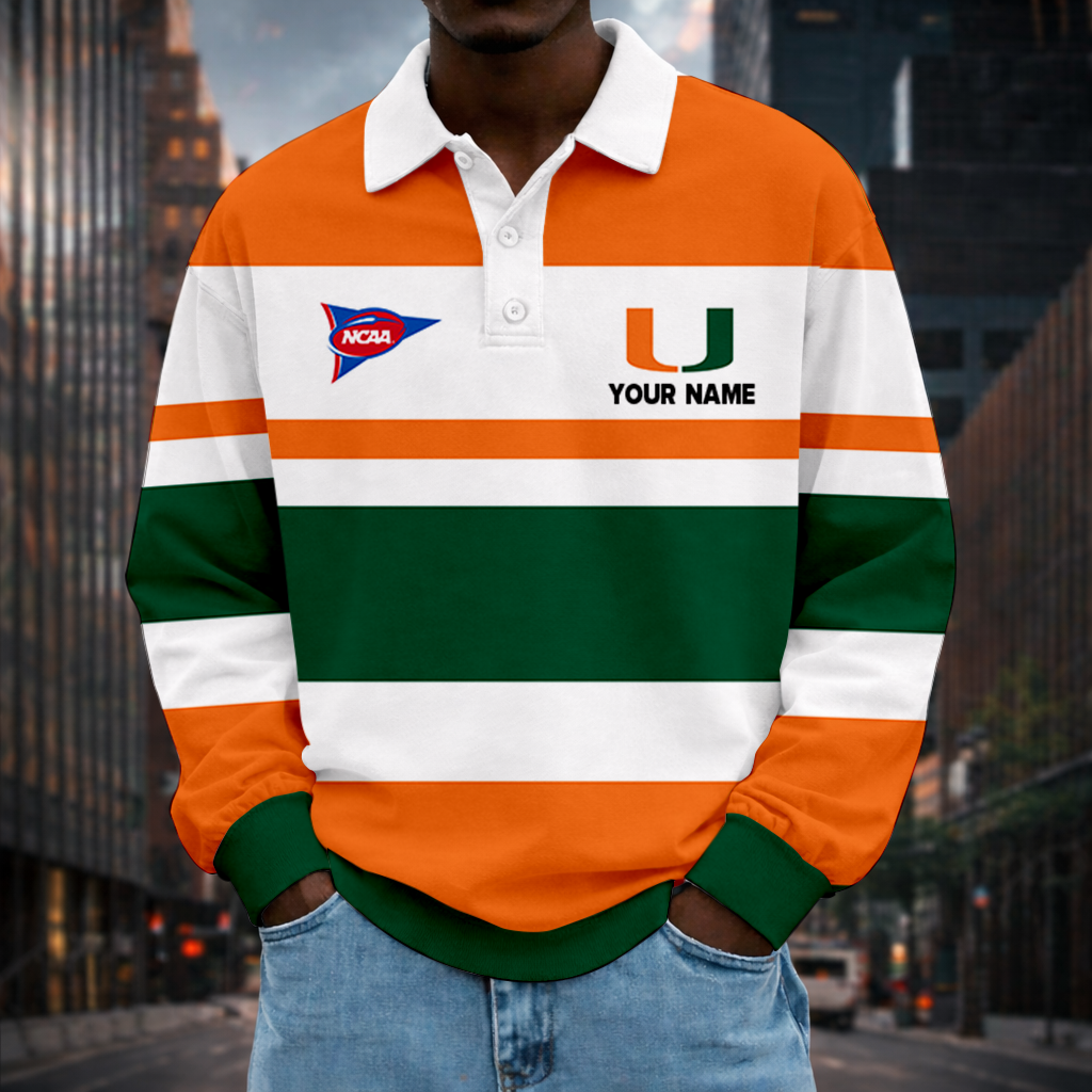 LIMITED EDITION - NEW CUSTOMIZED NCAA FBS17 MIH MIAMI HURRICANES UNISEX LONG SLEEVE POLO
