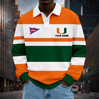 LIMITED EDITION - NEW CUSTOMIZED NCAA FBS17 MIH MIAMI HURRICANES UNISEX LONG SLEEVE POLO