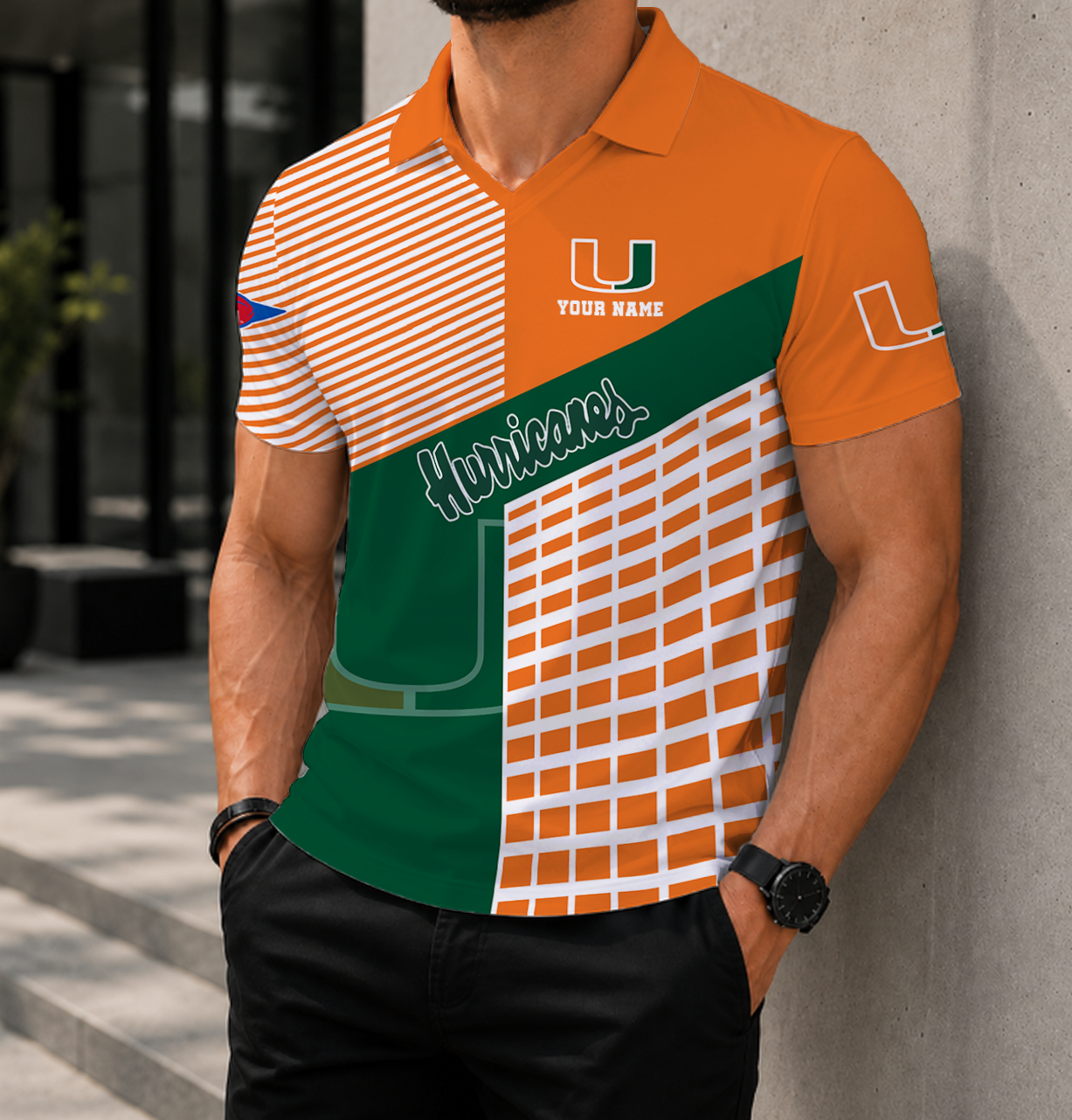 VIRAL EDITION - NEW CUSTOMIZED NCAA FBS17 MIH MIAMI HURRICANES POLO SHIRT