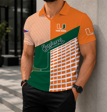 VIRAL EDITION - NEW CUSTOMIZED NCAA FBS17 MIH MIAMI HURRICANES POLO SHIRT