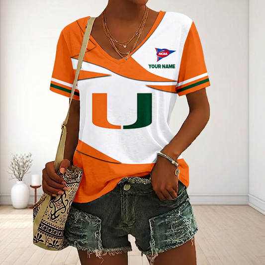 LIMITED DROP - NEW CUSTOMIZED | NCAA FBS17 MIH MI HURRICANES V-NECK FEMALE SHIRT
