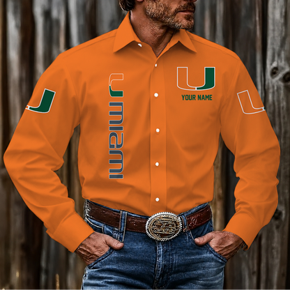 LIMITED EDITION - NEW CUSTOMIZED NCAA FBS17 MIH MIAMI HURRICANES MEN'S LONG SLEEVE BUTTON-UP SHIRT