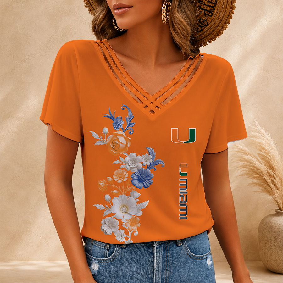 [FAN FAVORITE] NEW CUSTOMIZED NCAA FBS17 MIH MIAMI HURRICANES V-NECK SHIRT