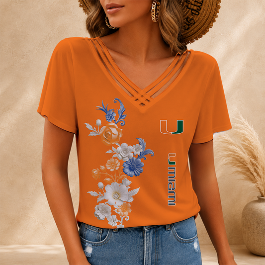 [FAN FAVORITE] NEW CUSTOMIZED NCAA FBS17 MIH MIAMI HURRICANES V-NECK SHIRT