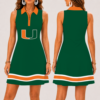 [FAN FAVORITE] NEW CUSTOMIZED NCAA FBS17 MIH MIAMI HURRICANES WOMEN'S ZIP SLEEVELESS POLO DRESS