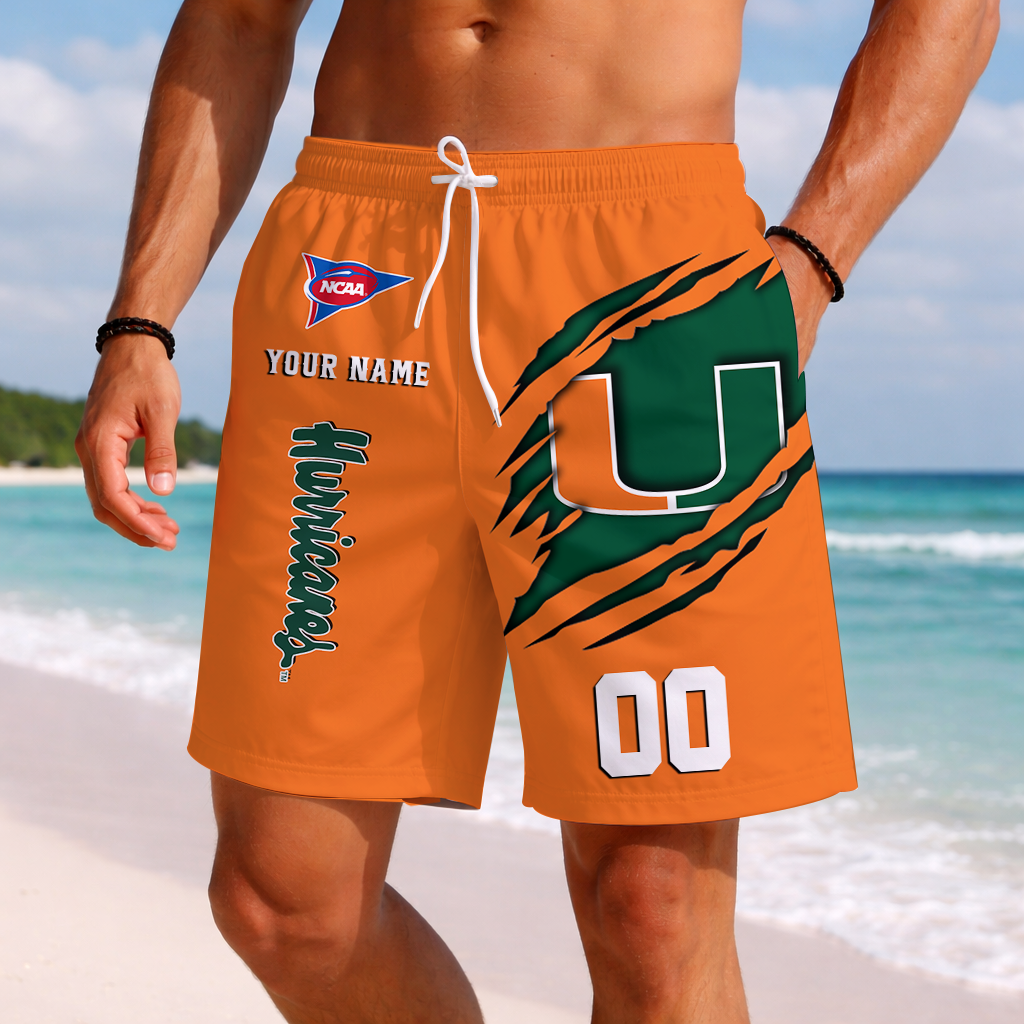 LIMITED EDITION - NEW CUSTOMIZED NCAA FBS17 MIH MIAMI HURRICANES SHORT PANTS