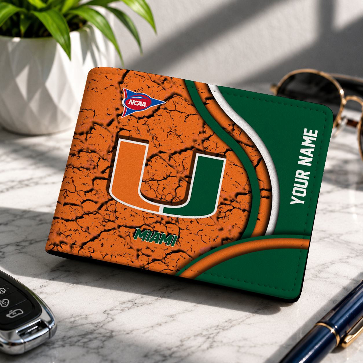 MEGA SALE - NEW CUSTOMIZED NCAA FBS17 MIH MIAMI HURRICANES LEATHER WALLET