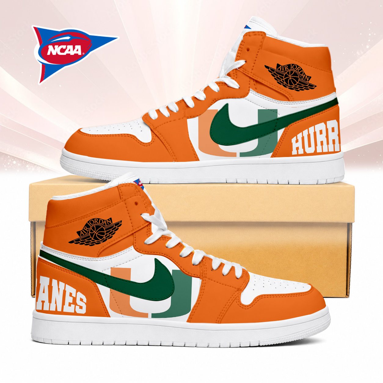 LIMITED EDITION - NEW CUSTOMIZED NCAA FBS17 MIH MIAMI HURRICANES AIR JORDAN SNEAKERS