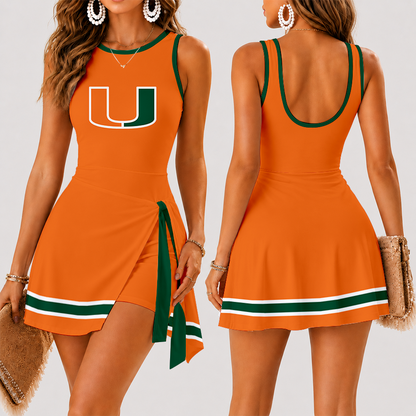 [FAN FAVORITE] NEW CUSTOMIZED NCAA FBS17 MIH MIAMI HURRICANES WOMEN'S SUMMER SKORT DRESS